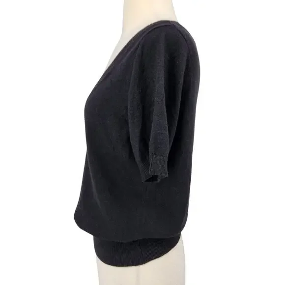 Moda International Knit Sweater – Black Silk Cashmere V-Neck Large - Picture 4 of 7